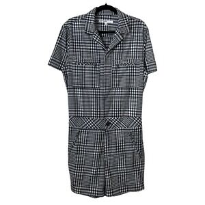 Mr. Turk Romper Jumpsuit Mens Small Black White Plaid Short Sleeve Collared